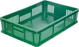 Ящик пластиковый перфорированный, 600×400×140 мм, 27 л, зелёный [705.02.02 м]